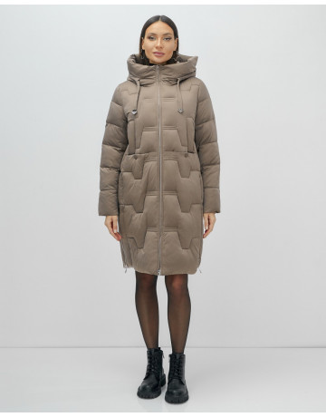 Длинный женский пуховик с капюшоном для зимы