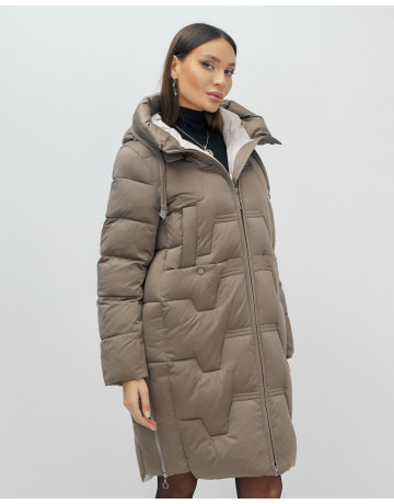 Длинный женский пуховик с капюшоном для зимы