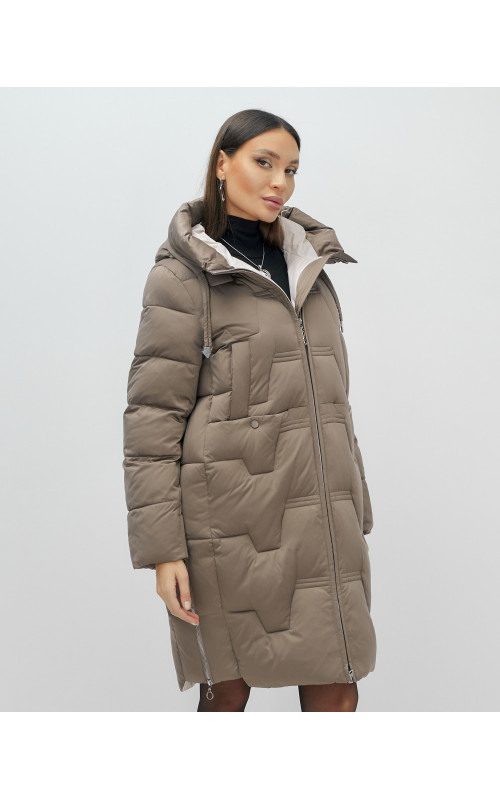 Длинный женский пуховик с капюшоном для зимы