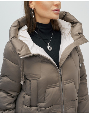 Длинный женский пуховик с капюшоном для зимы