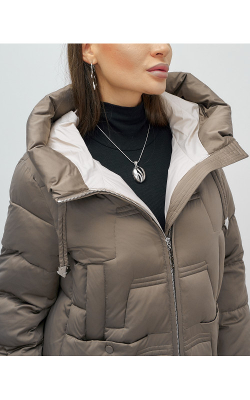 Длинный женский пуховик с капюшоном для зимы