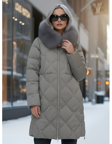 Длинный пуховик премиум-класса с мехом песца.
