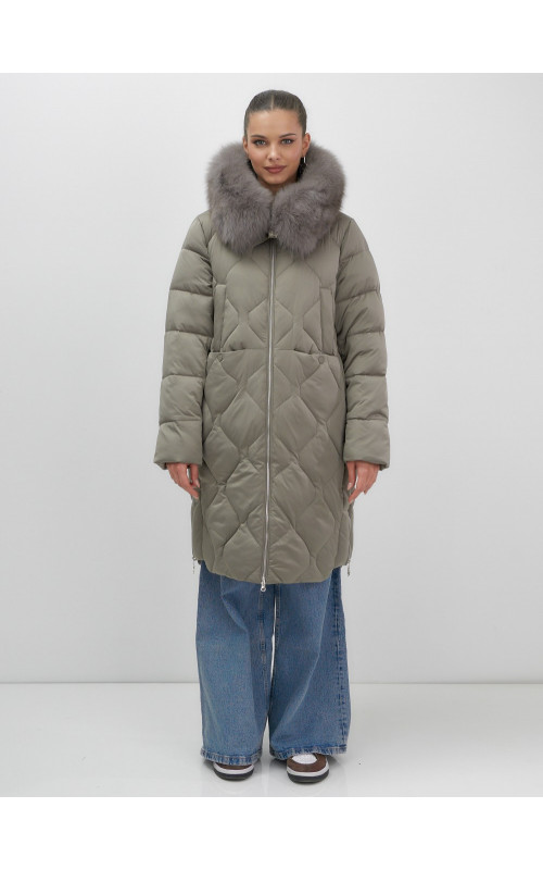 Длинный пуховик премиум-класса с мехом песца.