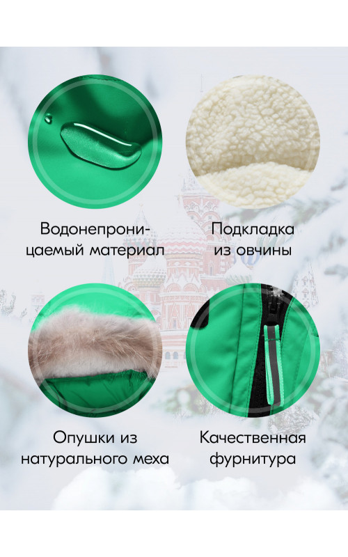 Детская зимняя куртка-парка для девочки с капюшоном и мехом, зелёная.