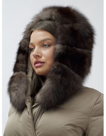 Длинный зимний пуховик с мехом песца для женщин