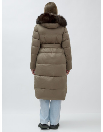 Длинный зимний пуховик с мехом песца для женщин
