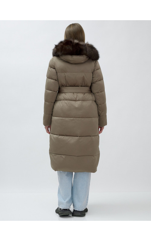 Длинный зимний пуховик с мехом песца для женщин