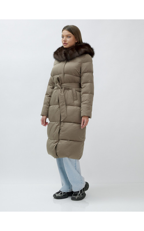 Длинный зимний пуховик с мехом песца для женщин