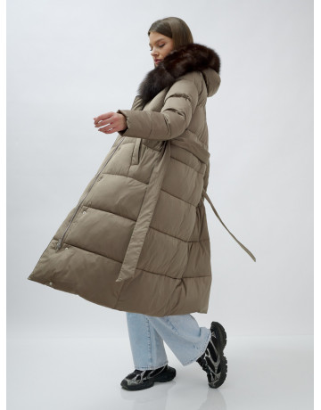 Длинный зимний пуховик с мехом песца для женщин