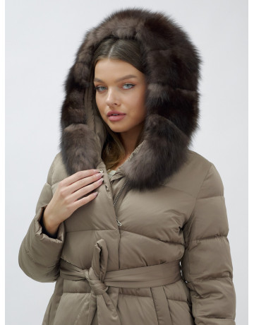 Длинный зимний пуховик с мехом песца для женщин