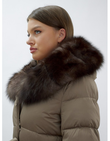 Длинный зимний пуховик с мехом песца для женщин