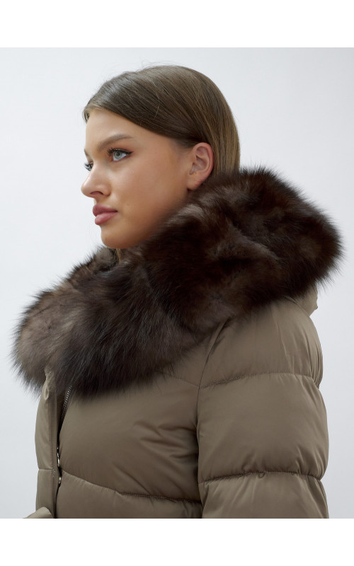 Длинный зимний пуховик с мехом песца для женщин