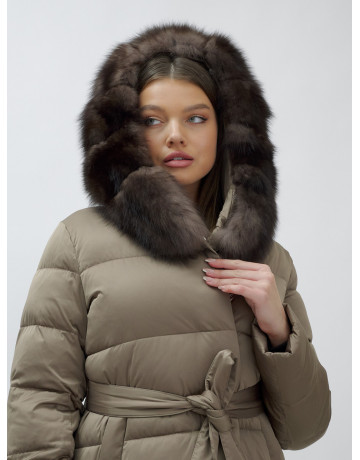 Длинный зимний пуховик с мехом песца для женщин