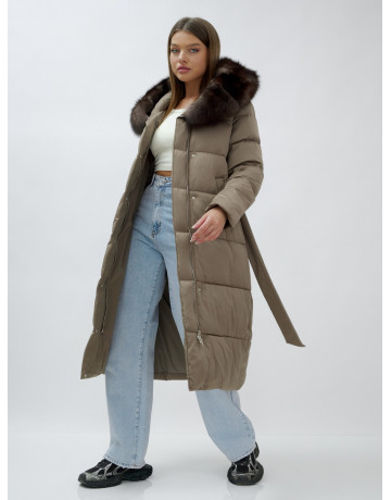 Длинный зимний пуховик с мехом песца для женщин