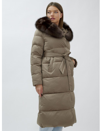 Длинный зимний пуховик с мехом песца для женщин