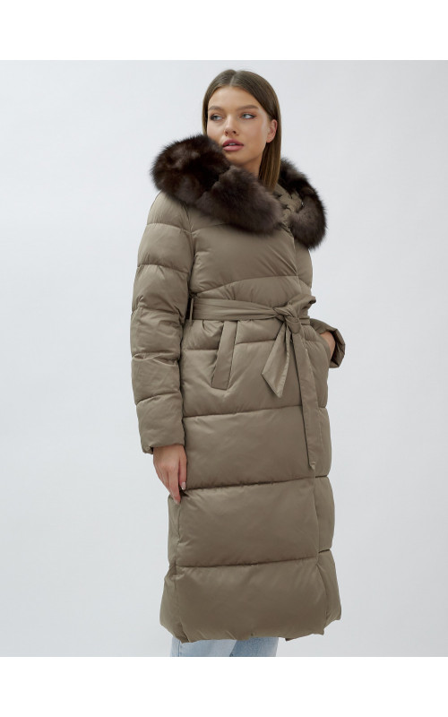 Длинный зимний пуховик с мехом песца для женщин