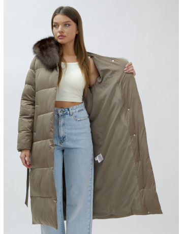 Длинный зимний пуховик с мехом песца для женщин