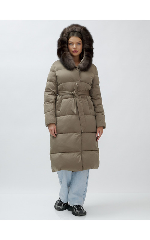 Длинный зимний пуховик с мехом песца для женщин