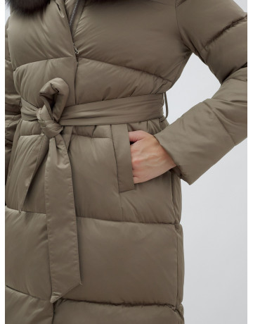 Длинный зимний пуховик с мехом песца для женщин