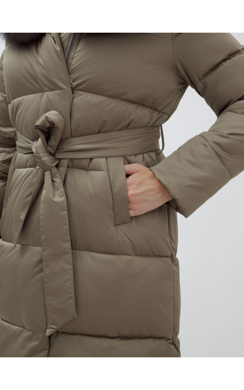 Длинный зимний пуховик с мехом песца для женщин