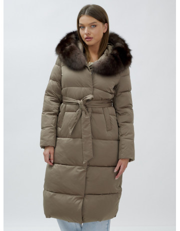 Длинный зимний пуховик с мехом песца для женщин