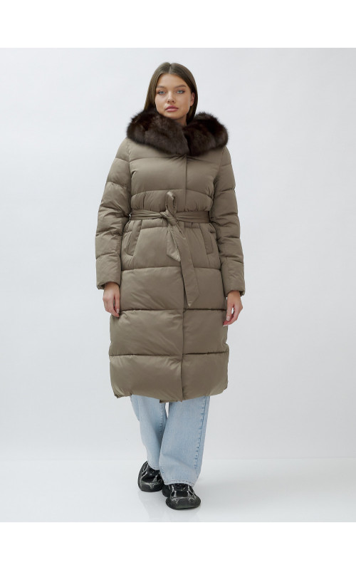 Длинный зимний пуховик с мехом песца для женщин