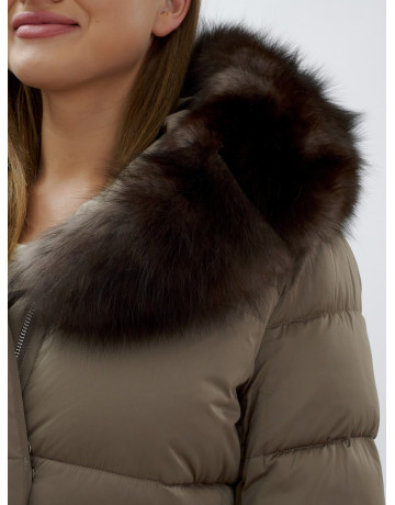 Длинный зимний пуховик с мехом песца для женщин