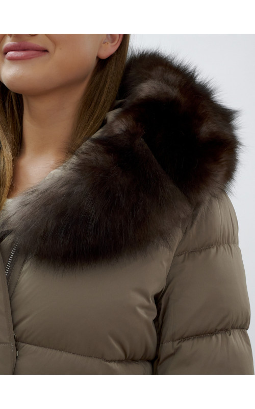Длинный зимний пуховик с мехом песца для женщин