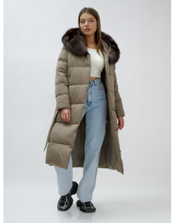 Длинный зимний пуховик с мехом песца для женщин