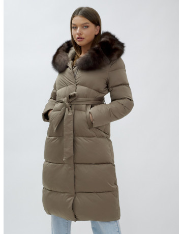 Длинный зимний пуховик с мехом песца для женщин