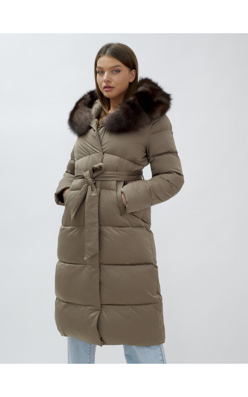 Длинный зимний пуховик с мехом песца для женщин
