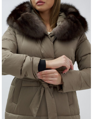 Длинный зимний пуховик с мехом песца для женщин