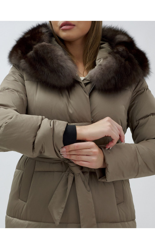 Длинный зимний пуховик с мехом песца для женщин