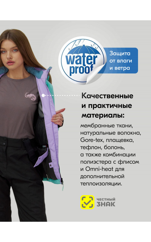 Женский горнолыжный костюм бирюзового цвета
