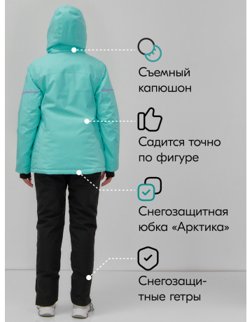 Женский горнолыжный костюм бирюзового цвета