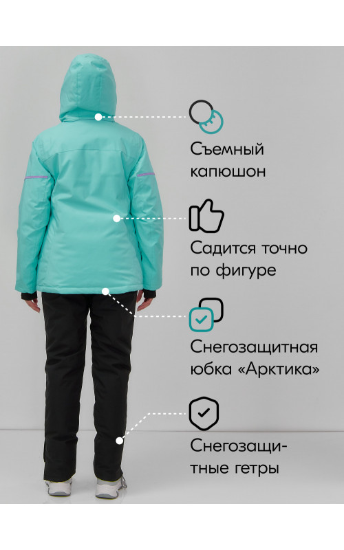 Женский горнолыжный костюм бирюзового цвета