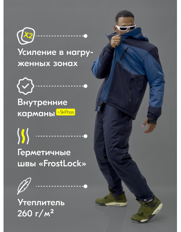 Мужской зимний горнолыжный костюм синего цвета