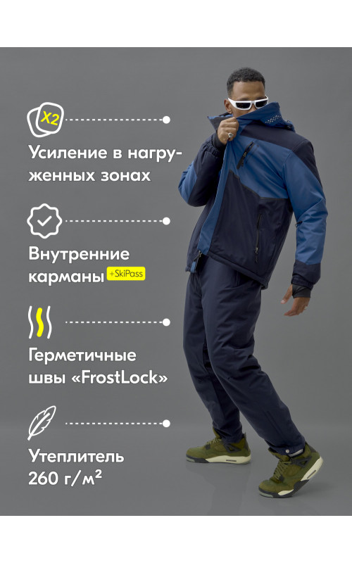 Мужской зимний горнолыжный костюм синего цвета