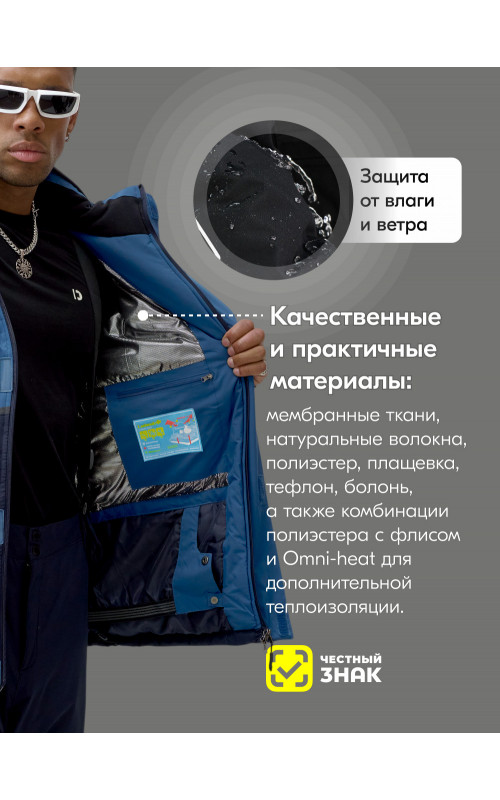 Мужской зимний горнолыжный костюм синего цвета
