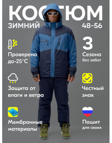 Мужской зимний горнолыжный костюм синего цвета