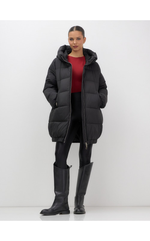 Женская зимняя куртка с капюшоном на резинке, утеплённая, больших размеров.