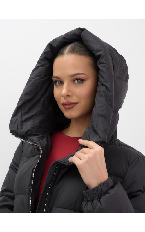 Женская зимняя куртка с капюшоном на резинке, утеплённая, больших размеров.