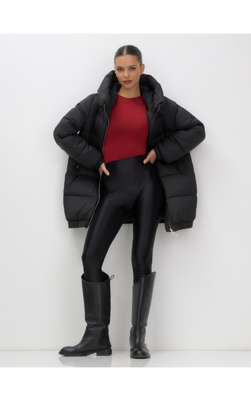 Женская зимняя куртка с капюшоном на резинке, утеплённая, больших размеров.