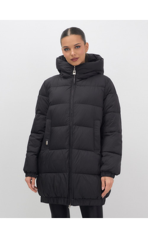 Женская зимняя куртка с капюшоном на резинке, утеплённая, больших размеров.