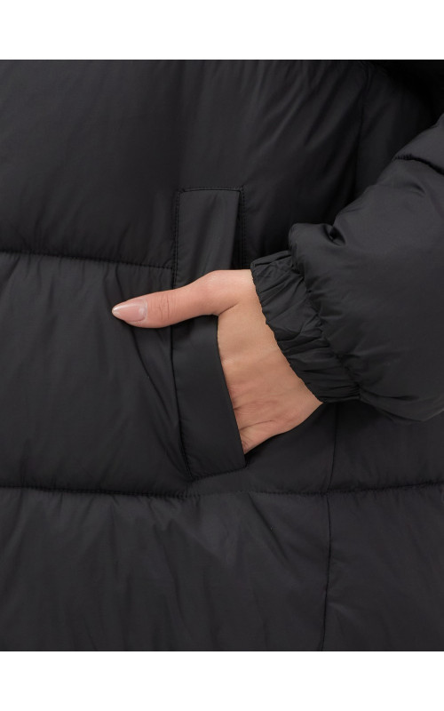 Женская зимняя куртка с капюшоном на резинке, утеплённая, больших размеров.