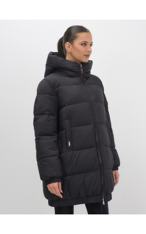 Женская зимняя куртка с капюшоном на резинке, утеплённая, больших размеров.