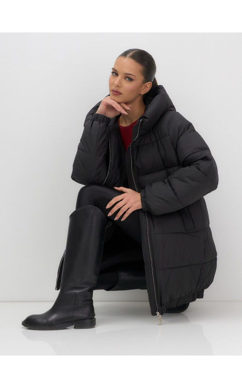 Женская зимняя куртка с капюшоном на резинке, утеплённая, больших размеров.