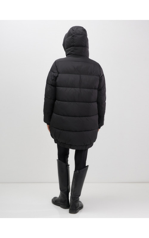 Женская зимняя куртка с капюшоном на резинке, утеплённая, больших размеров.