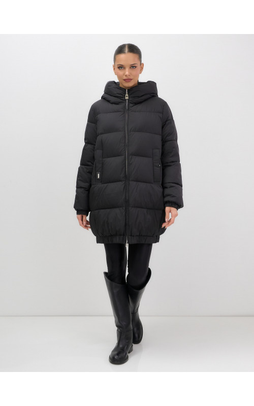 Женская зимняя куртка с капюшоном на резинке, утеплённая, больших размеров.