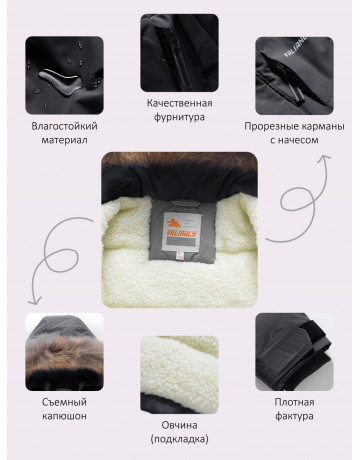 Детская зимняя парка для девочки, розовая, с капюшоном и мехом.